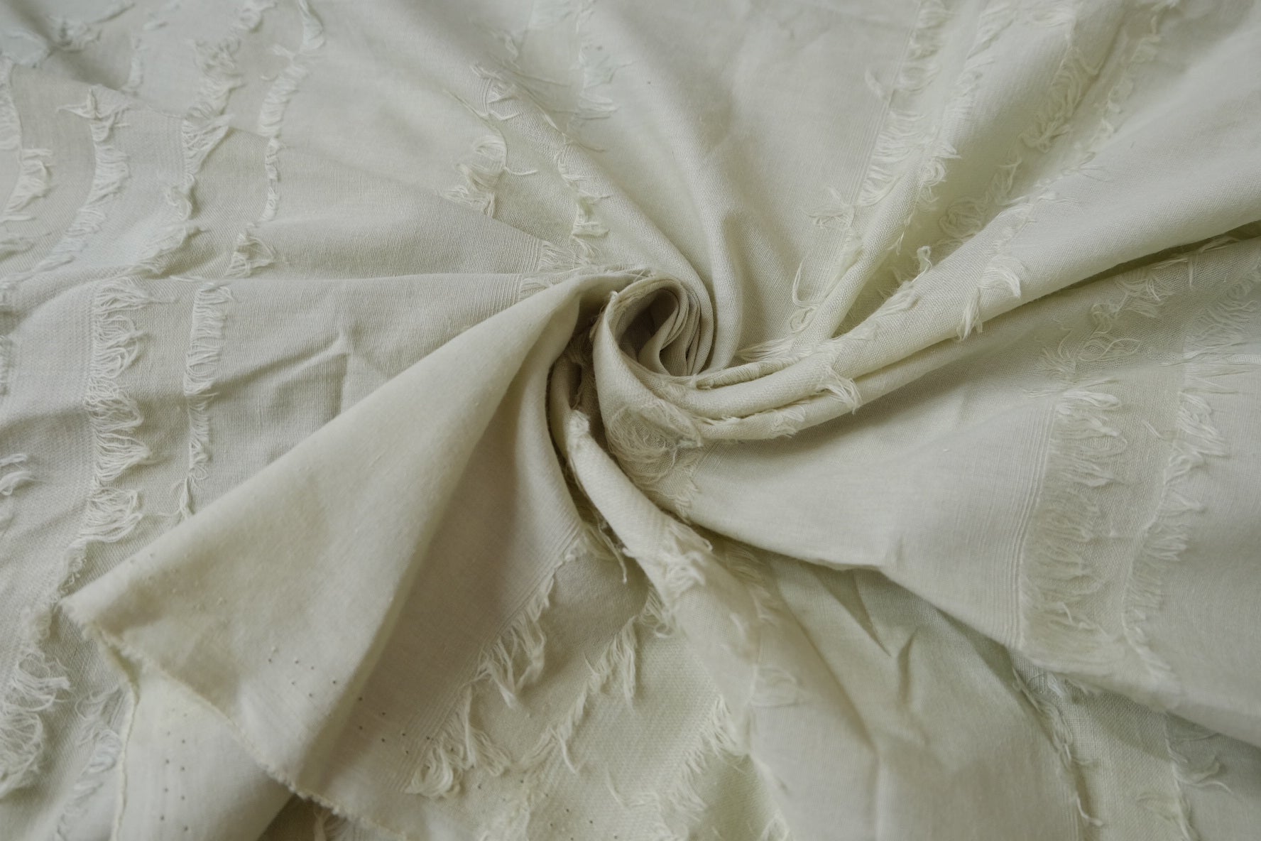 Soft Sage Fringed Stripe Cotton, 1.64 Yards