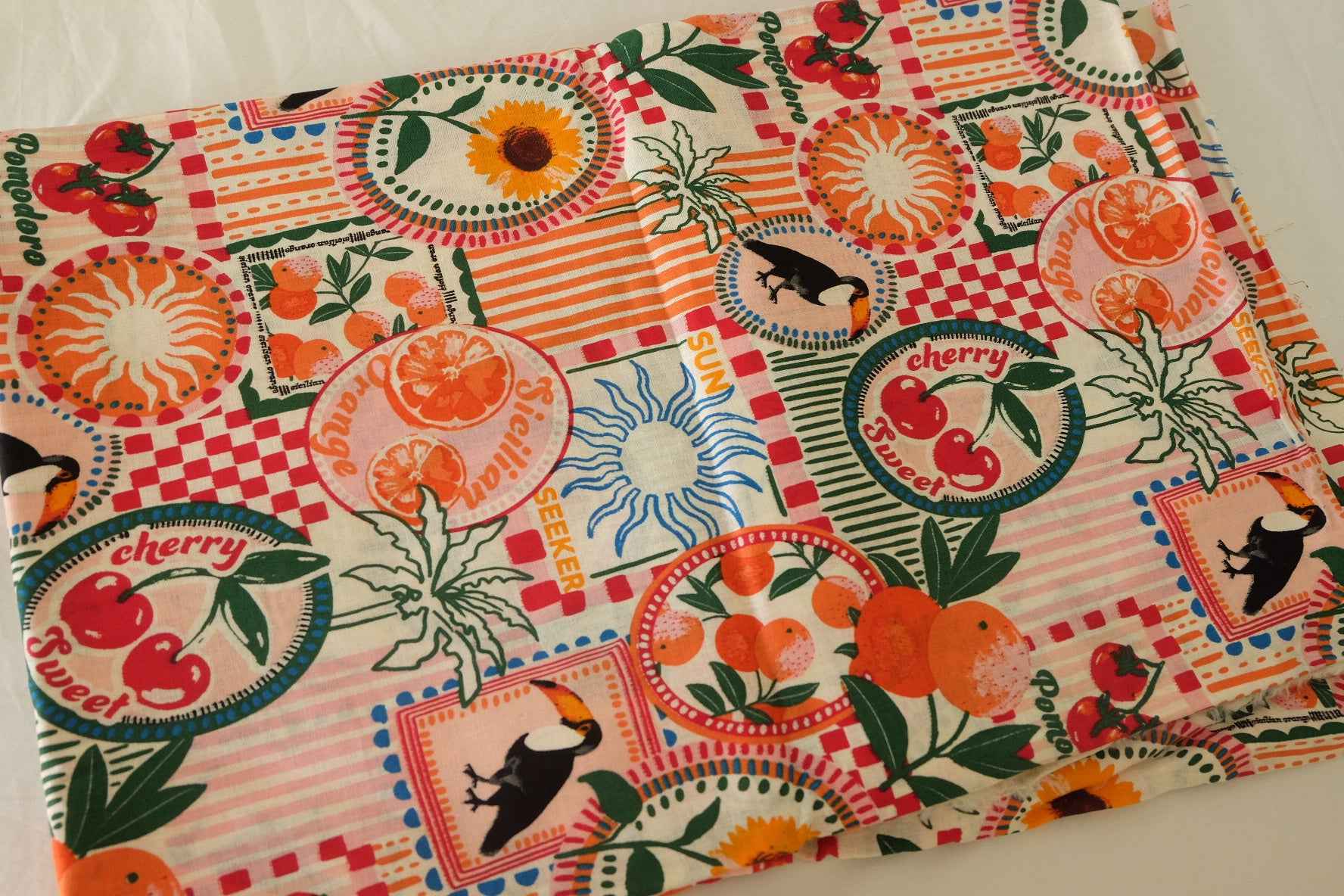 Structured Cotton Linen Fruit Collage Print Fabric – 2.2 yd