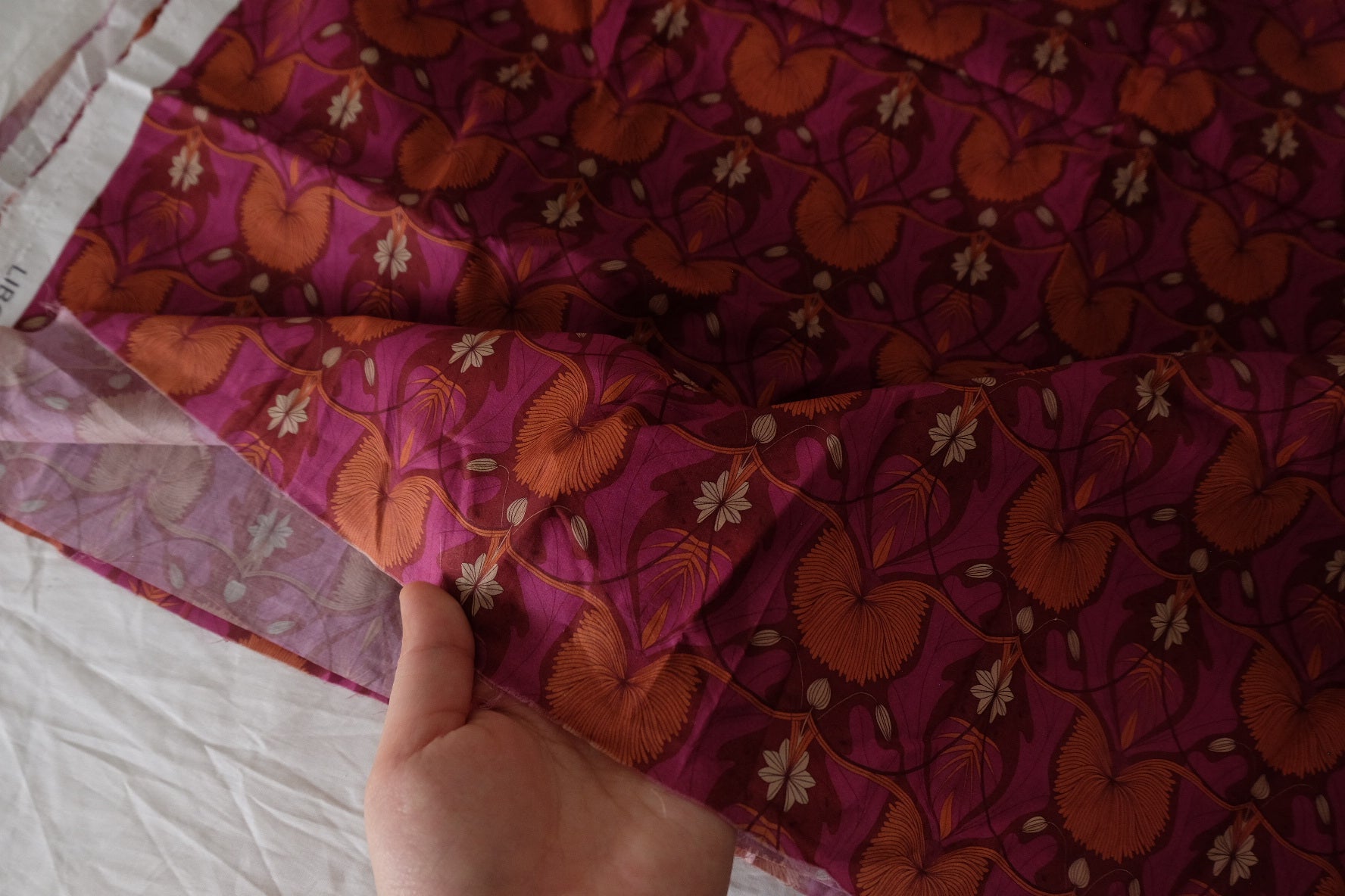 Dark Magenta Floral Cotton Lawn Fabric - 1.3 yd