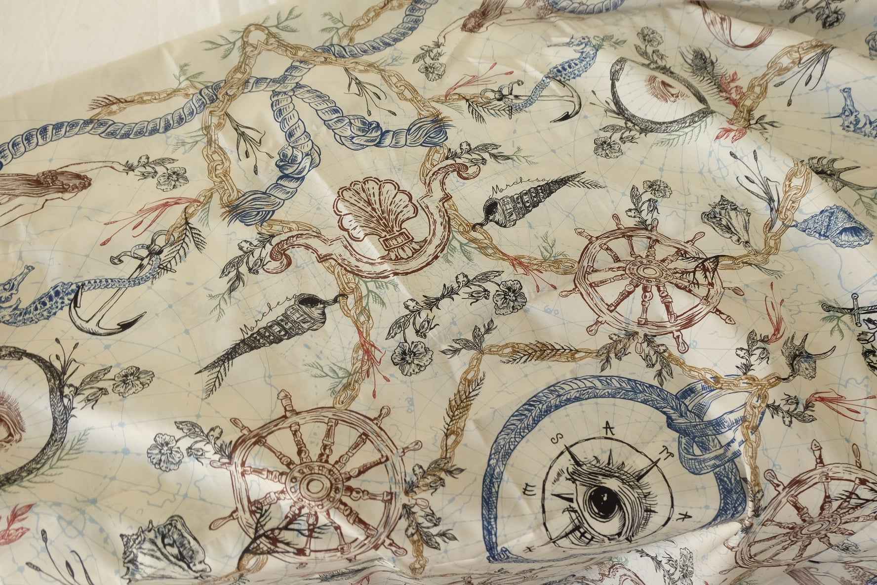 Vintage Nautical Illustration Combed Cotton Poplin Fabric – 2.2 yd