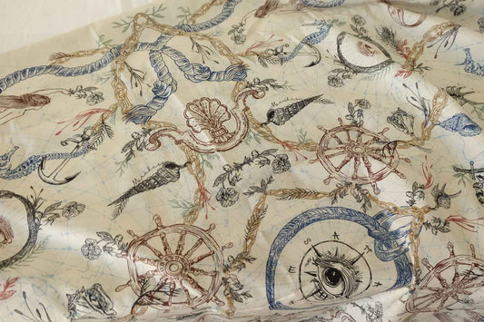 Vintage Nautical Illustration Combed Cotton Poplin Fabric – 2.2 yd