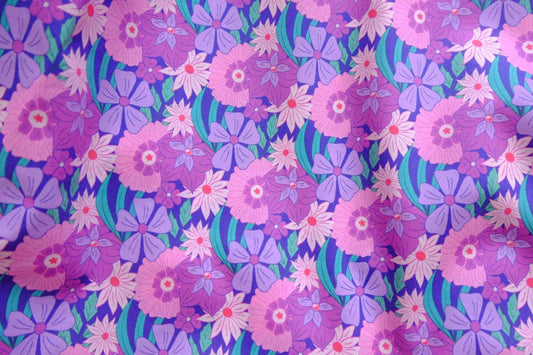 Purple Retro Floral Cotton Lawn Fabric - 3.3 yd