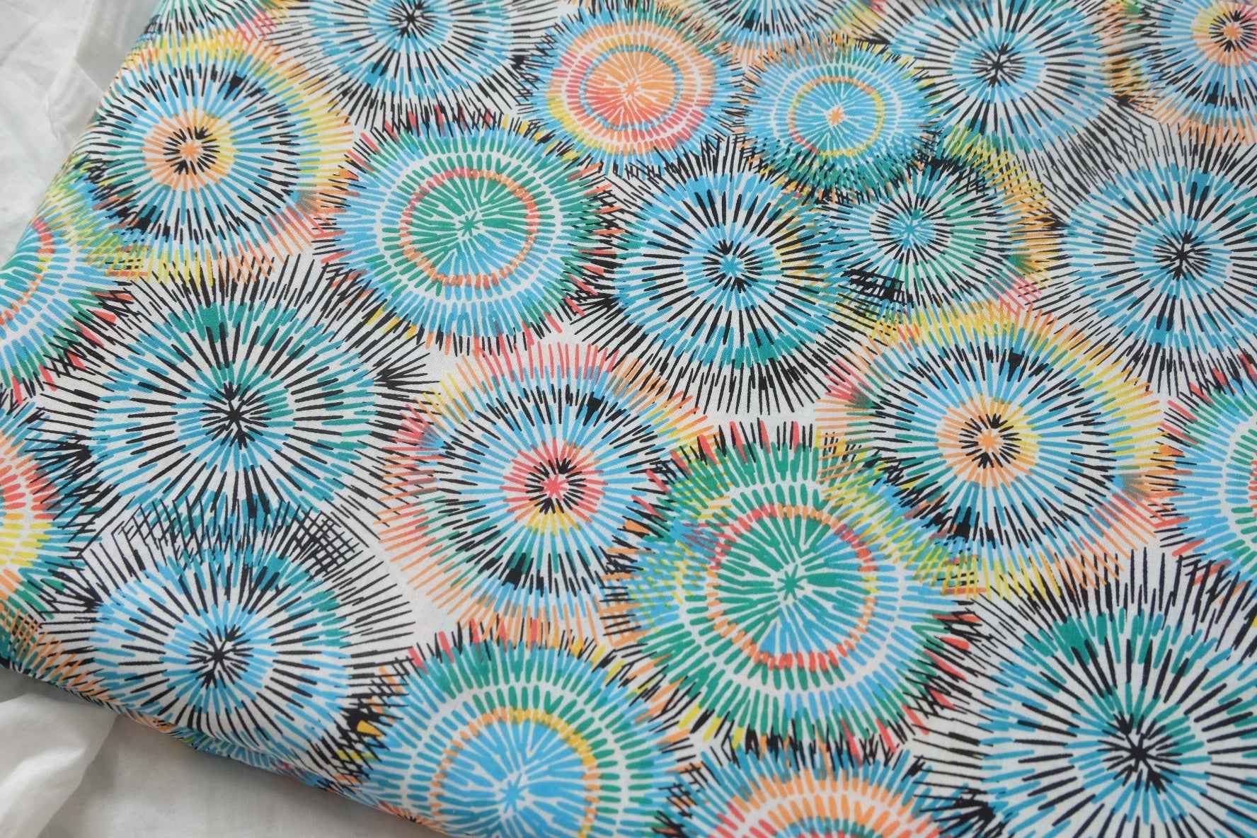 Abstract Burst Print Poly Cotton Fabric, Crisp Dress Weight, 3.28 Yards