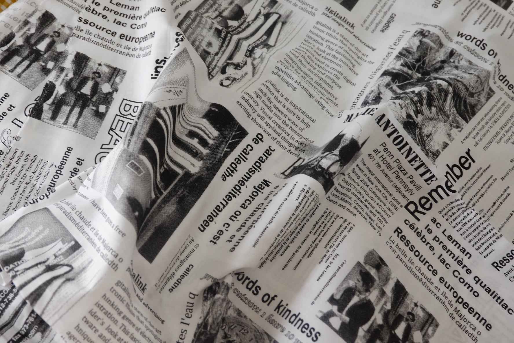 Newspaper Print Crisp Cotton Blend Fabric-3.3 yd