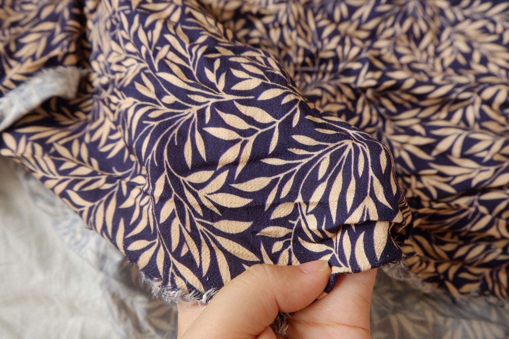 Navy Leaf Print Tencel Cotton, 1.59 Yards