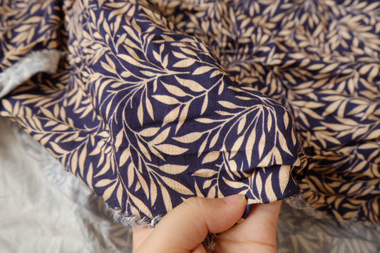 Navy Leaf Print Tencel Cotton, 1.59 Yards