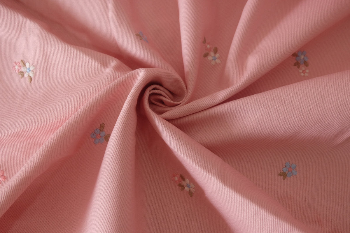 Pink Floral Embroidered Cotton Twill — 2.19 yd