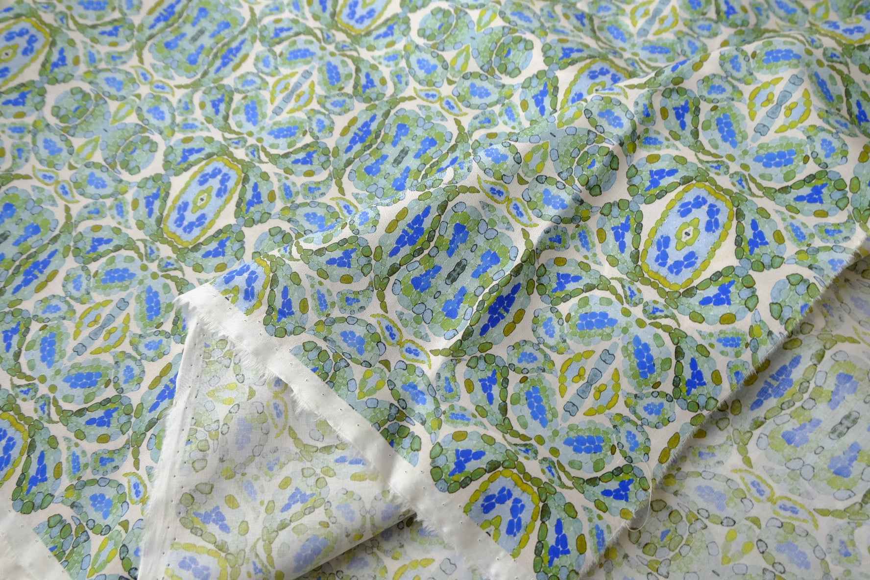 Blue-Green Cotton Lawn Fabric - 1.64 yd