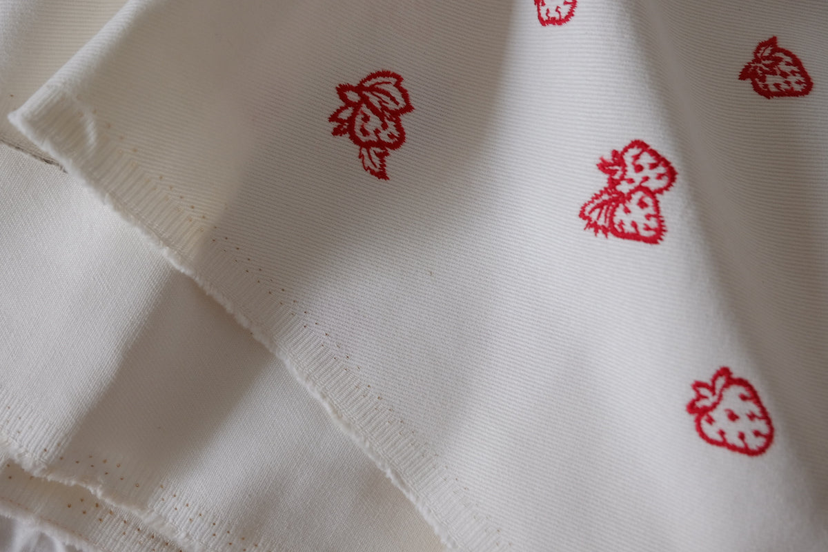 Red Strawberry Embroidered Heavy Cotton Twill – 2.2 yd
