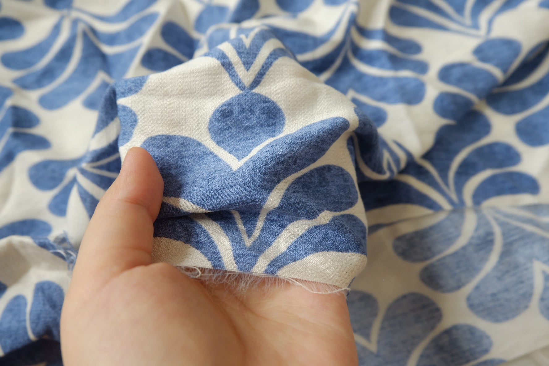 Blue Abstract Tencel Cotton Fabric, 1.70 Yards