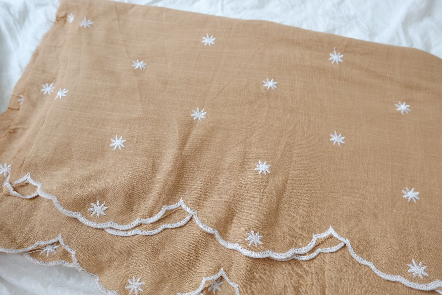 Embroidered Slub Cotton Linen Fabric 2.2 Yards