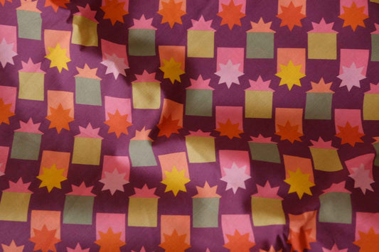 Plum Geometric Star Cotton Lawn – 2.7 yd