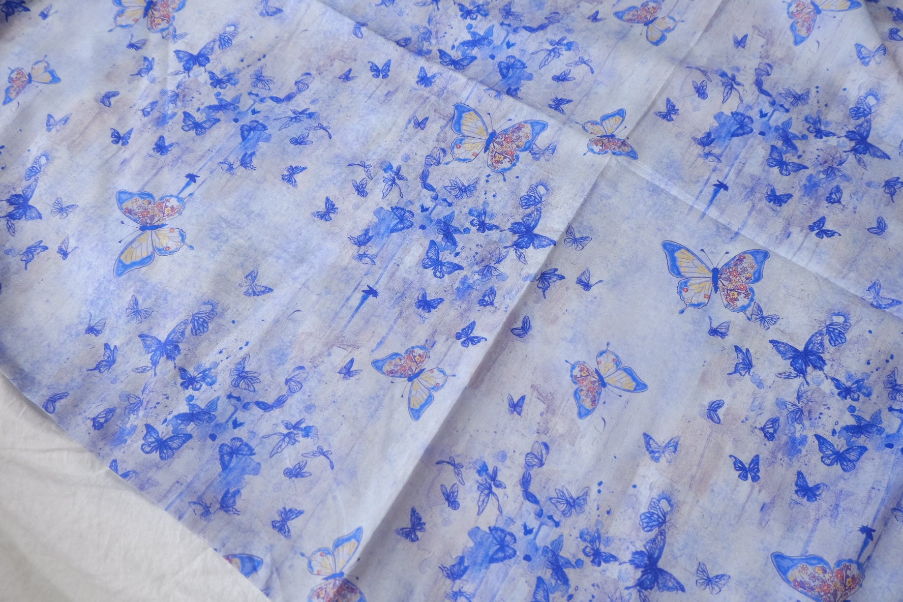 Blue Watercolor Butterfly Cotton Lawn — 2.19 yd