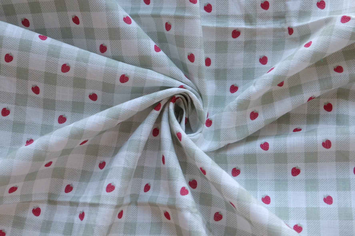 Strawberry Picnic Gingham Cotton Linen Fabric – 2.19 yd