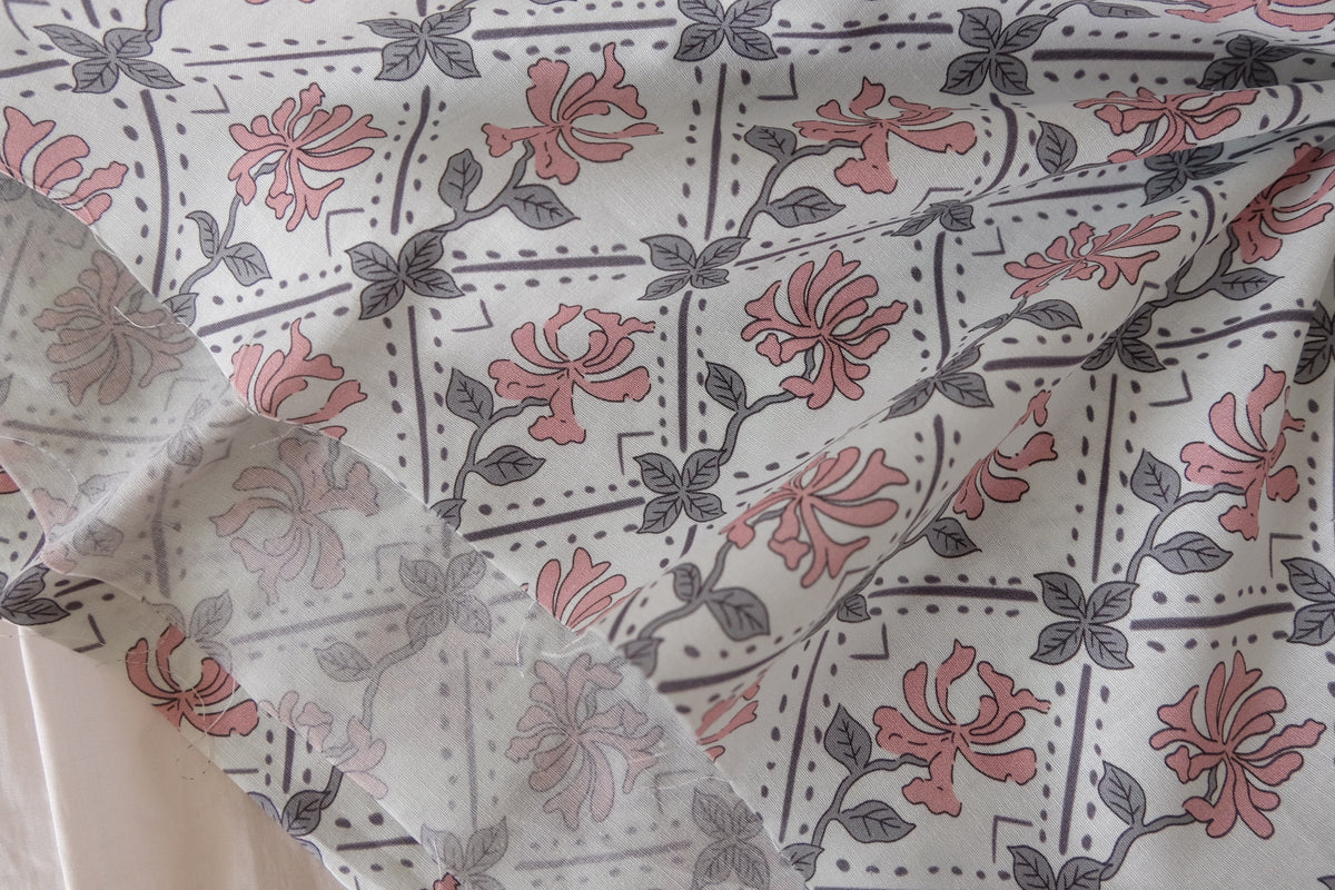 Pink Honeysuckle & Lavender Lattice Cotton Poplin – 2.2 yd