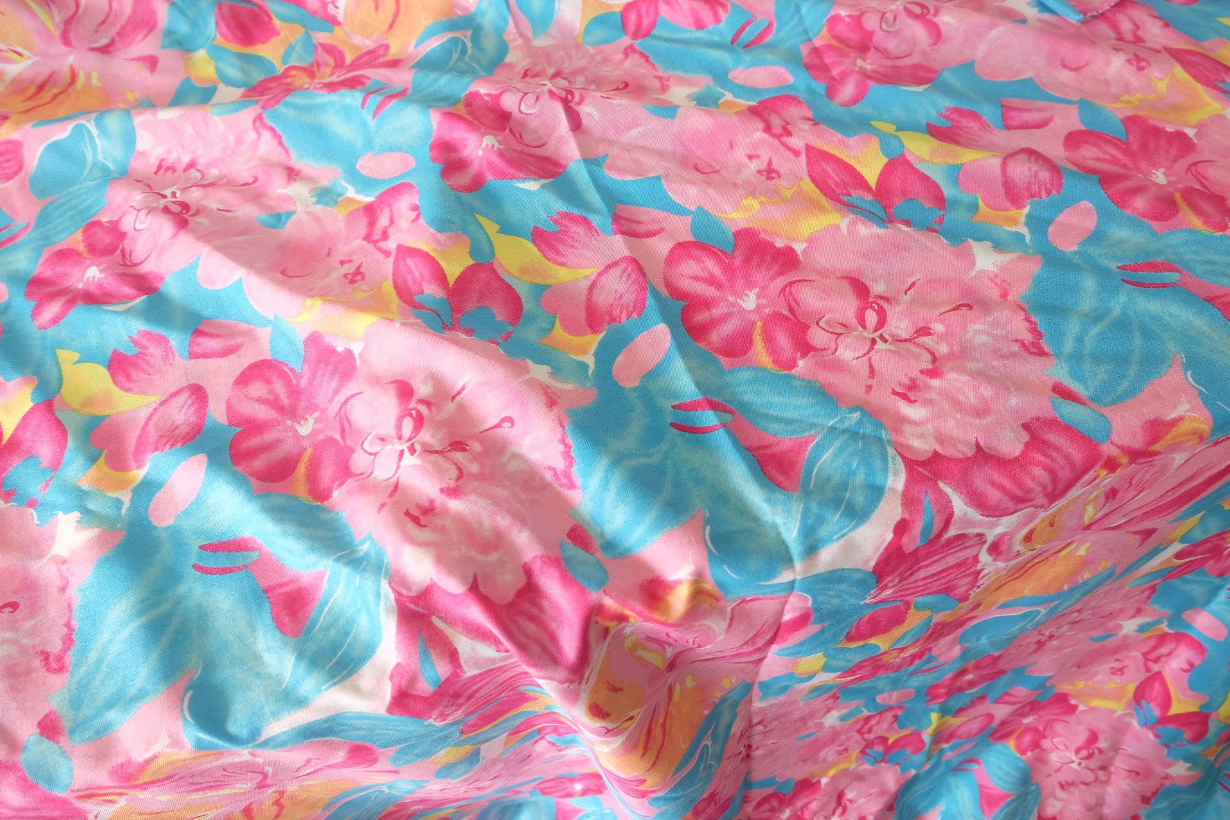 Pink Blue Floral Tencel Linen Nylon Fabric – 3.3 Yards