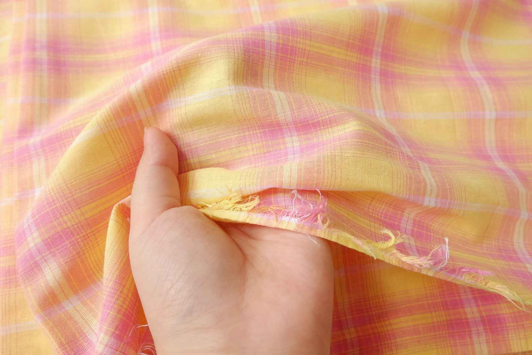 Soft Pastel Plaid Cotton Fabric, Lightweight and Airy, 3.28 Yards
