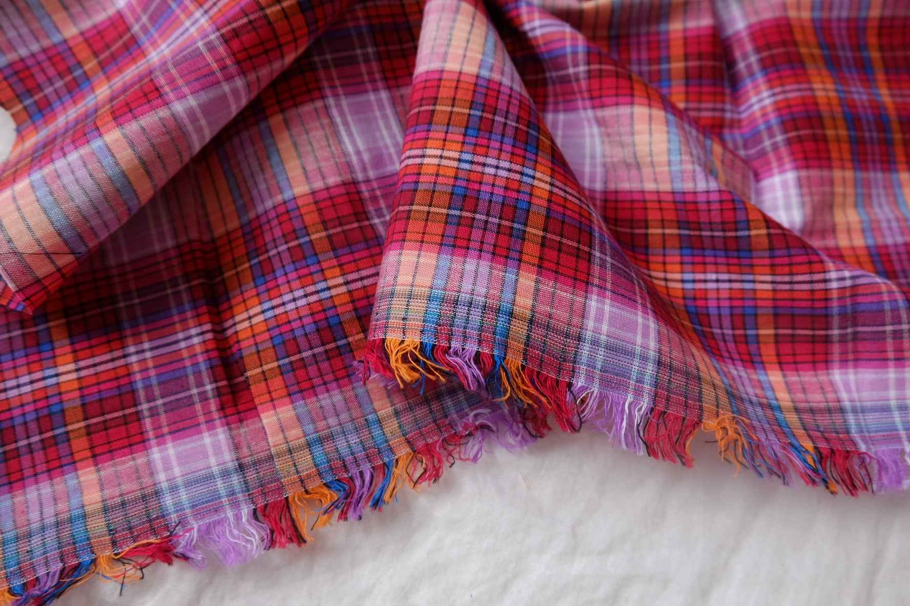 Colorful Madras Check Cotton Fabric - 3.28 yd