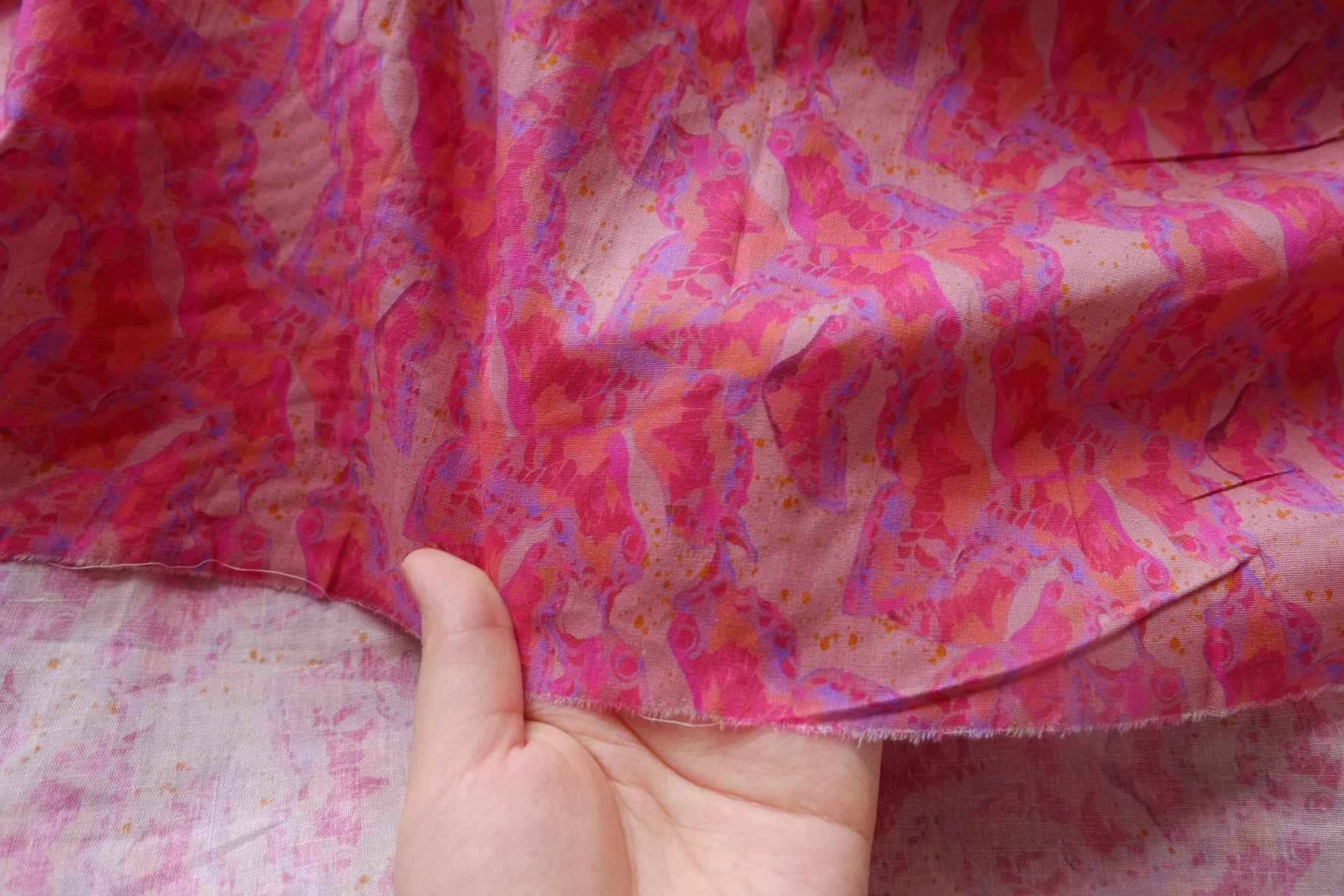 Pink Abstract Floral Cotton Fabric - 2.73 yd