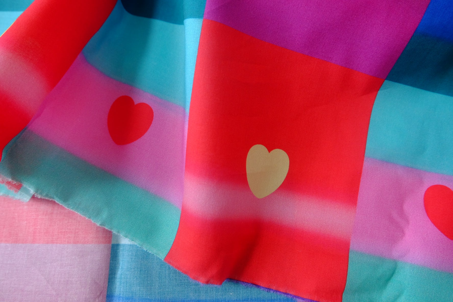Bold Colorblock Heart Cotton Poplin Fabric - 2.19 yd
