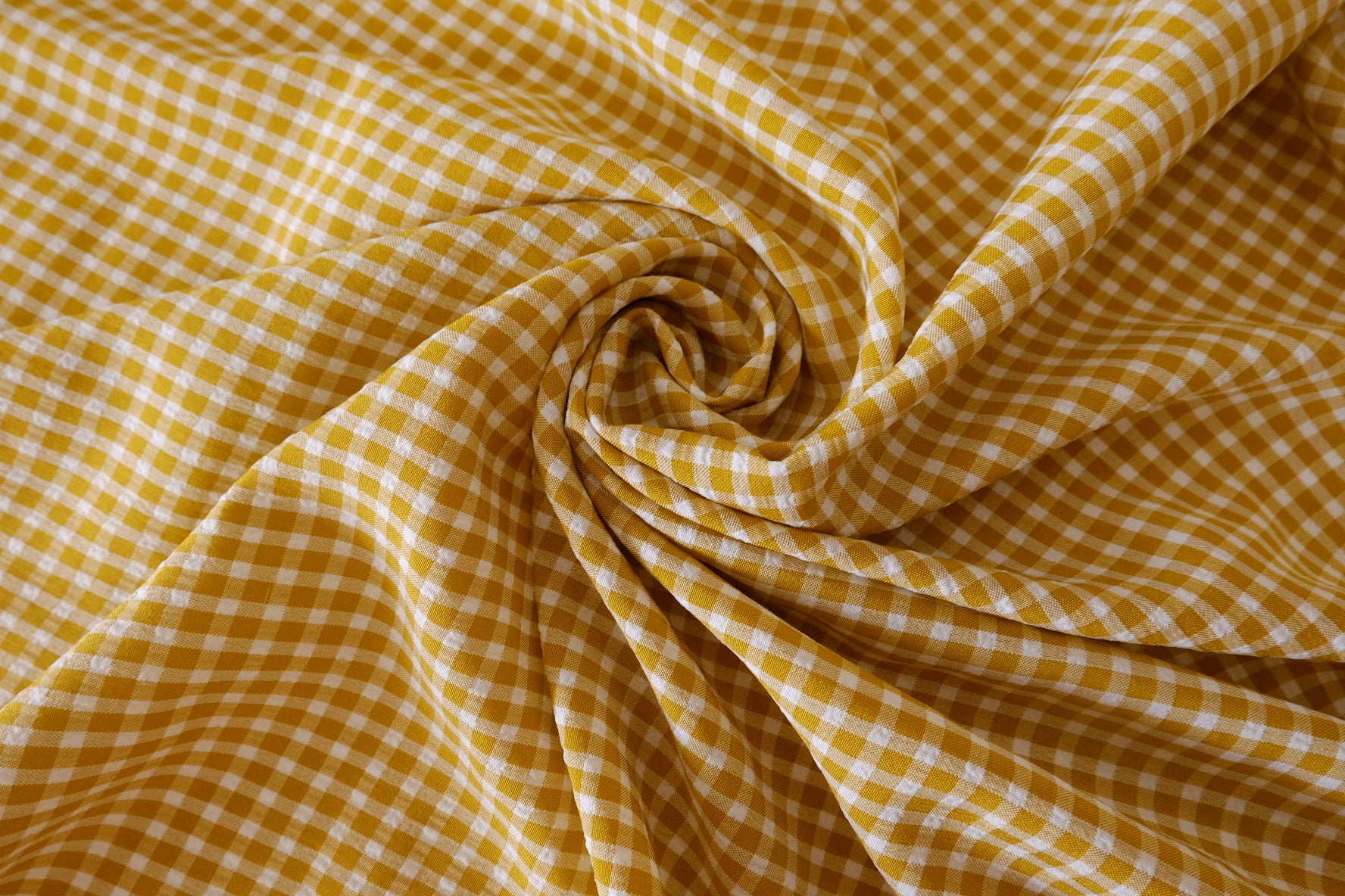 Mustard Yellow Gingham Cotton Blend Fabric - 3.3 yd