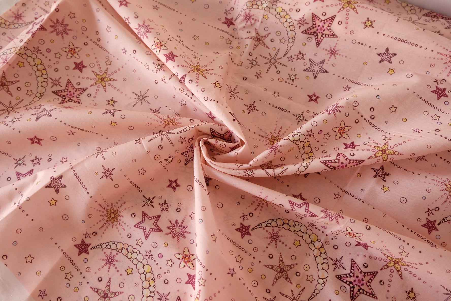 Pink Celestial Moon & Star Cotton Lawn Fabric – 3.2 yd