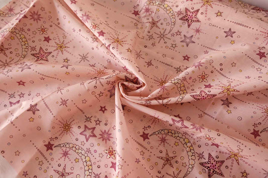 Pink Celestial Moon & Star Cotton Lawn Fabric – 3.2 yd