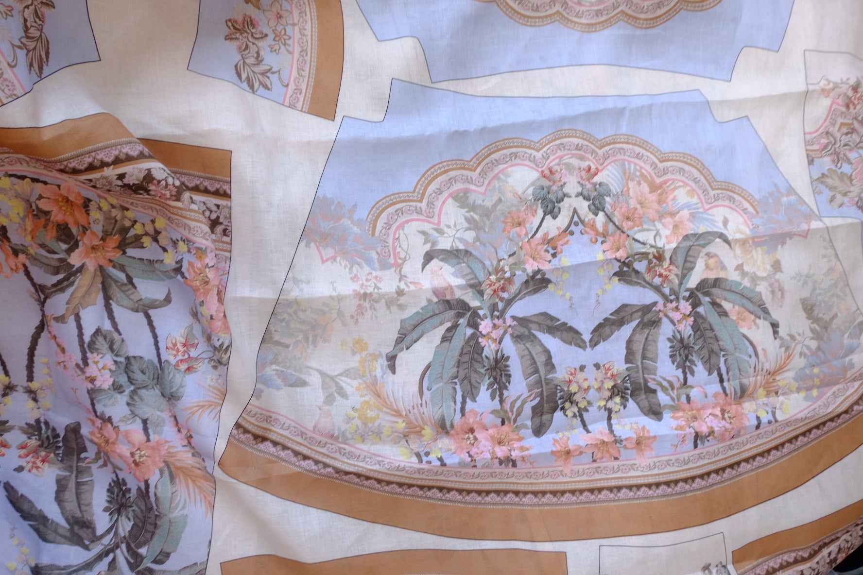 Luxury Designer Linen Dress Cut-and-Sew Panel in Tropical Border Print - 4.16 yd