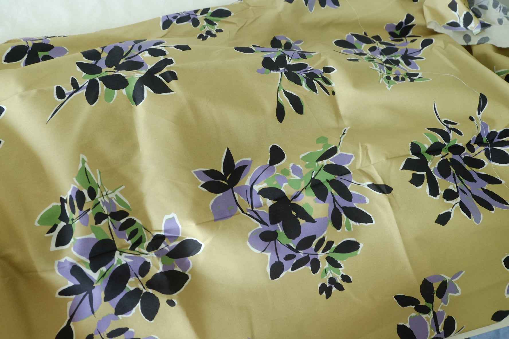 Khaki Abstract Floral Cotton Poplin Fabric – 1.6 yd