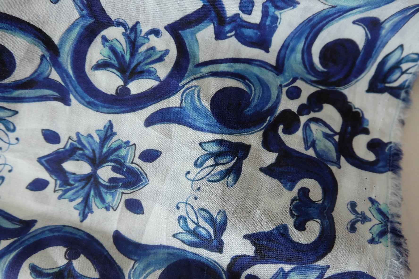 Blue Tile Border Print Cotton Voile Fabric – 3.3 yd