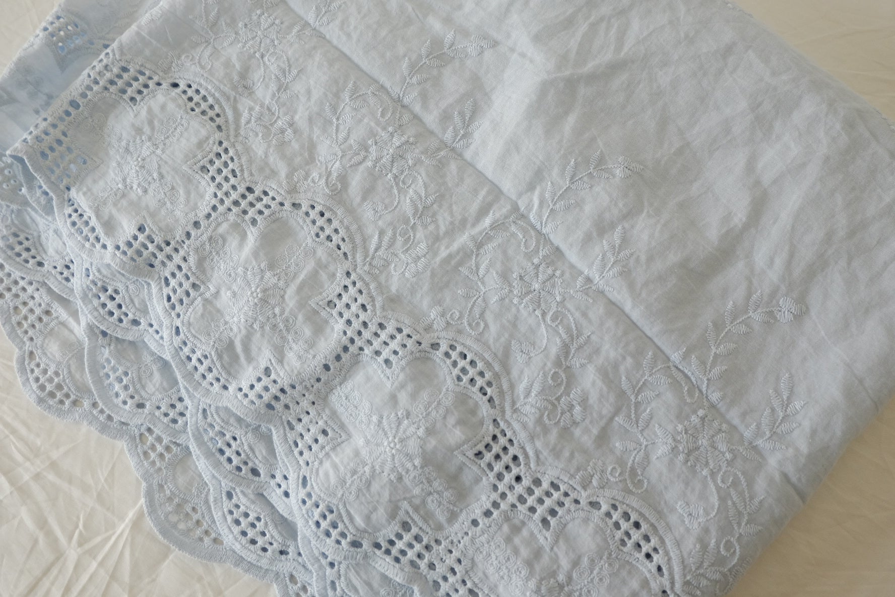 Powder Blue Double-Border Embroidered Cotton Fabric – 1.75 yd Piece
