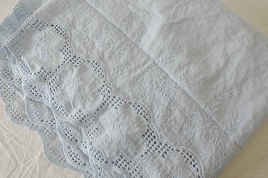 Powder Blue Double-Border Embroidered Cotton Fabric – 1.75 yd Piece