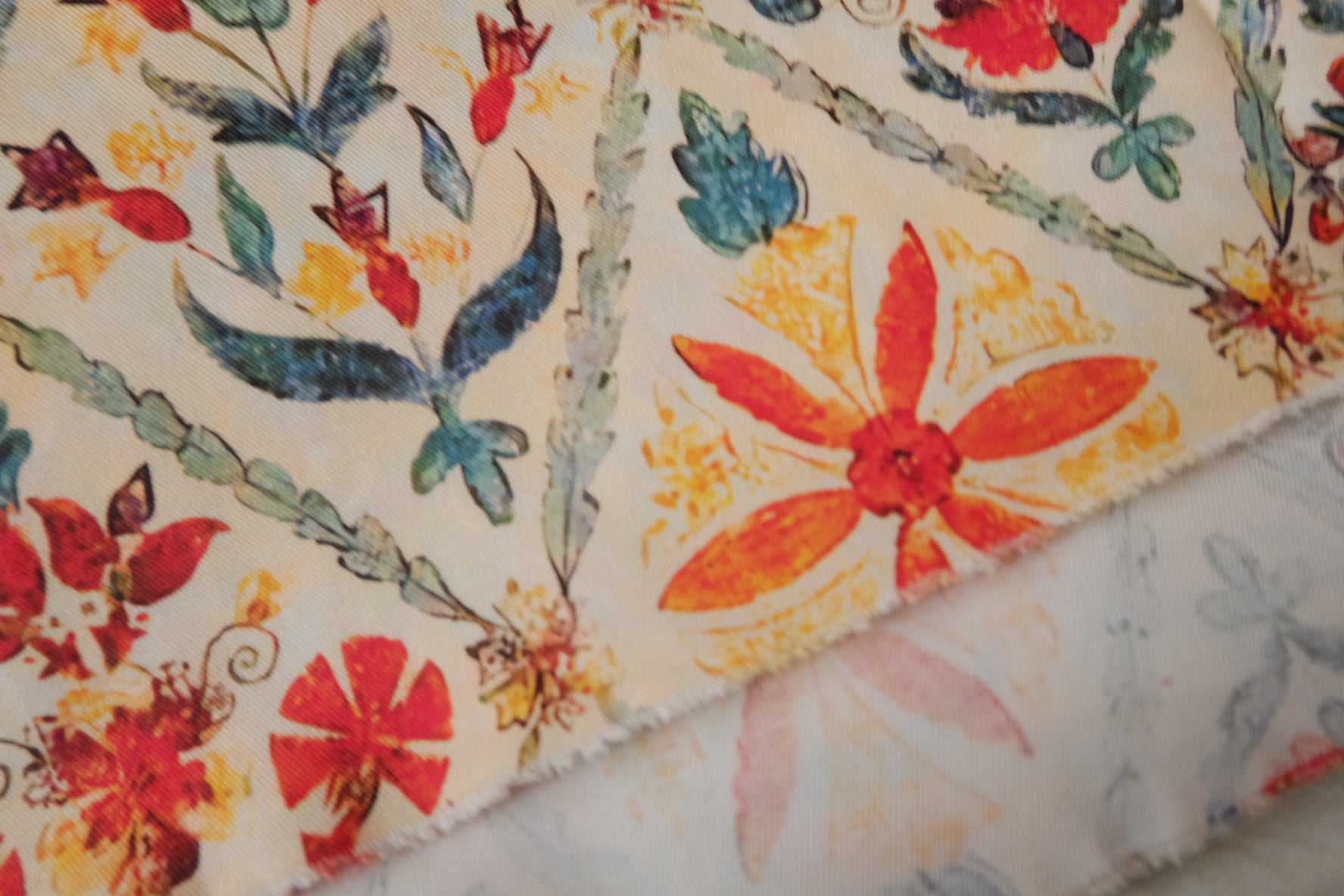 Vintage Tile Floral Cotton Twill Fabric — 1.64 yd