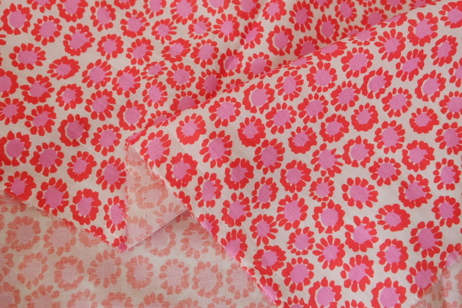 Retro Red Pink Floral Cotton Fabric – Soft Lightweight Cotton – 1.6 yd