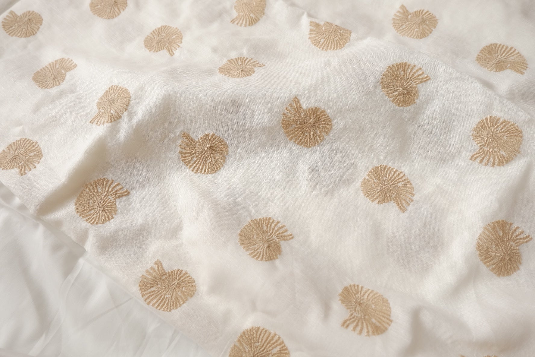 Embroidered Seashell Linen Fabric - 2.19 yd
