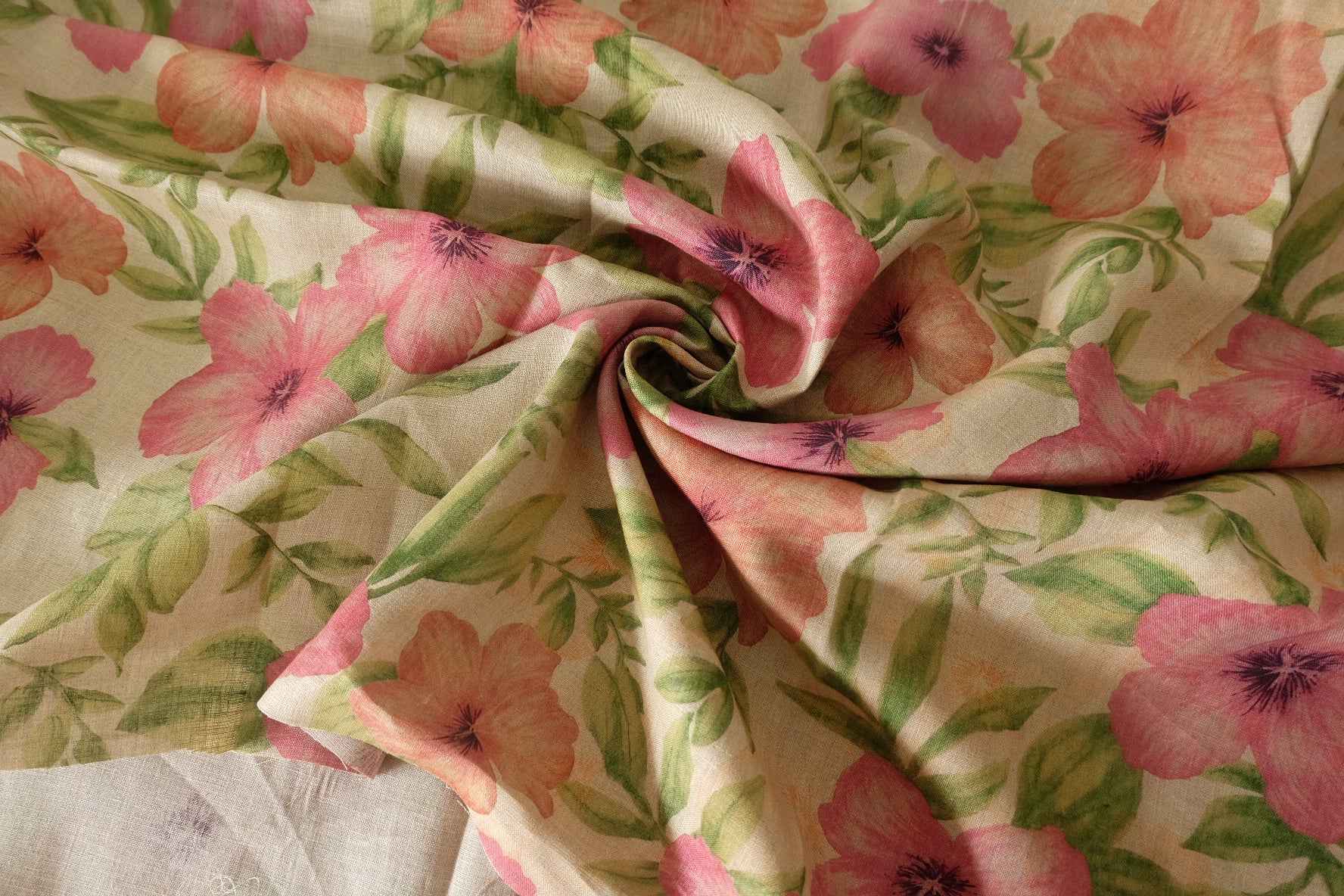 Pink Floral Pure Linen Fabric – 1.6 yd