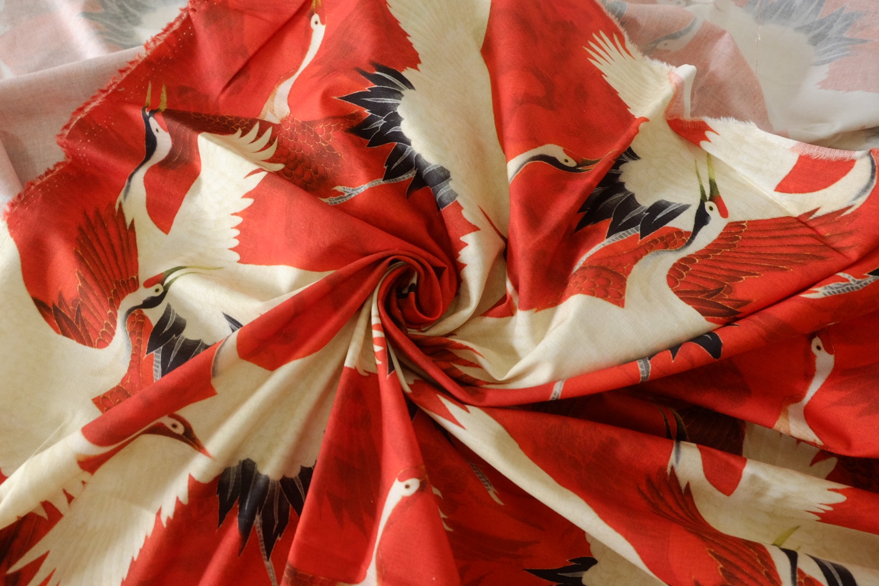 Scarlet Flying Crane Cotton Fabric – 1.6 yd