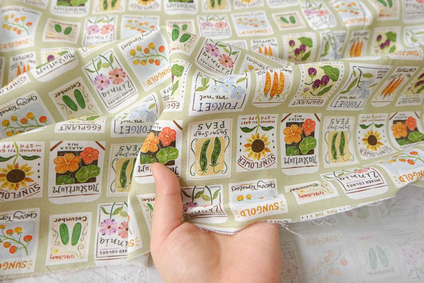 Garden Seed Packet Print Soft Cotton Twill — 2.19 yd Piece