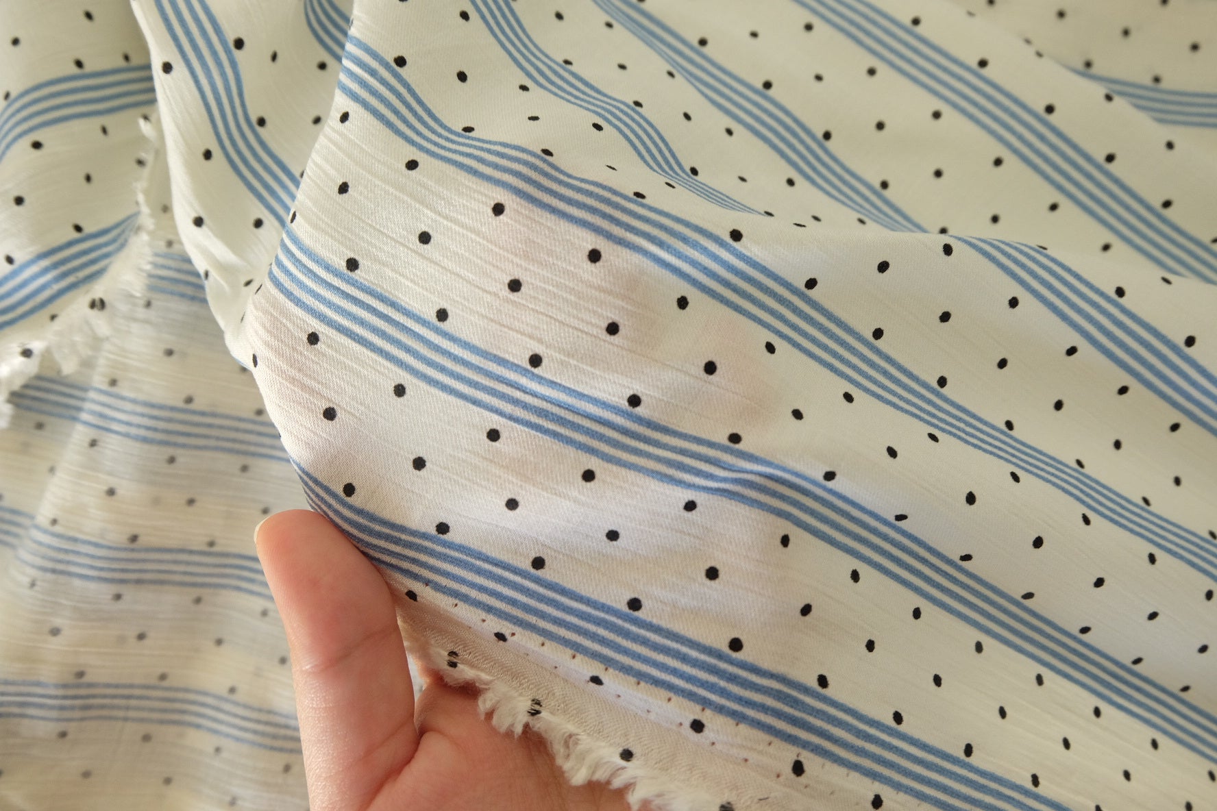 Blue Stripe Dot Tencel Cotton Fabric – 2.2 yd