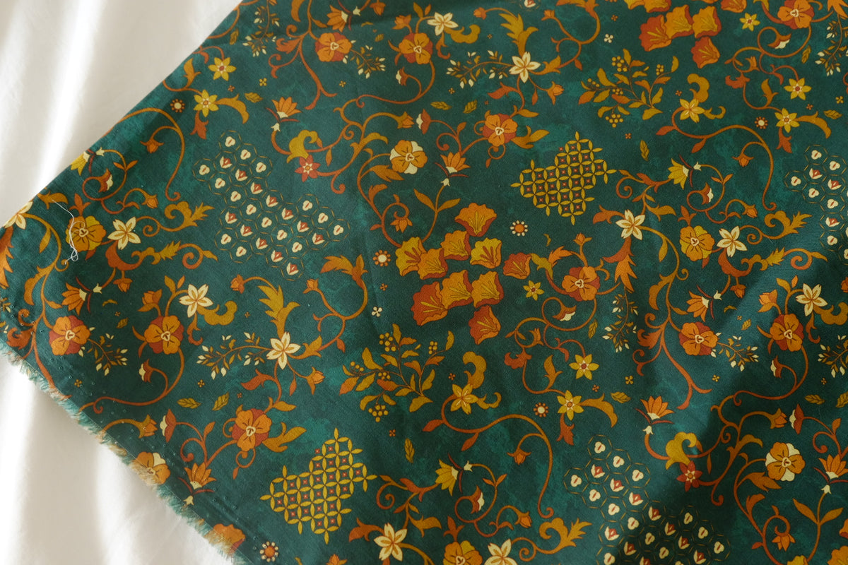 Teal Amber Botanical Cotton – 1.6 yd