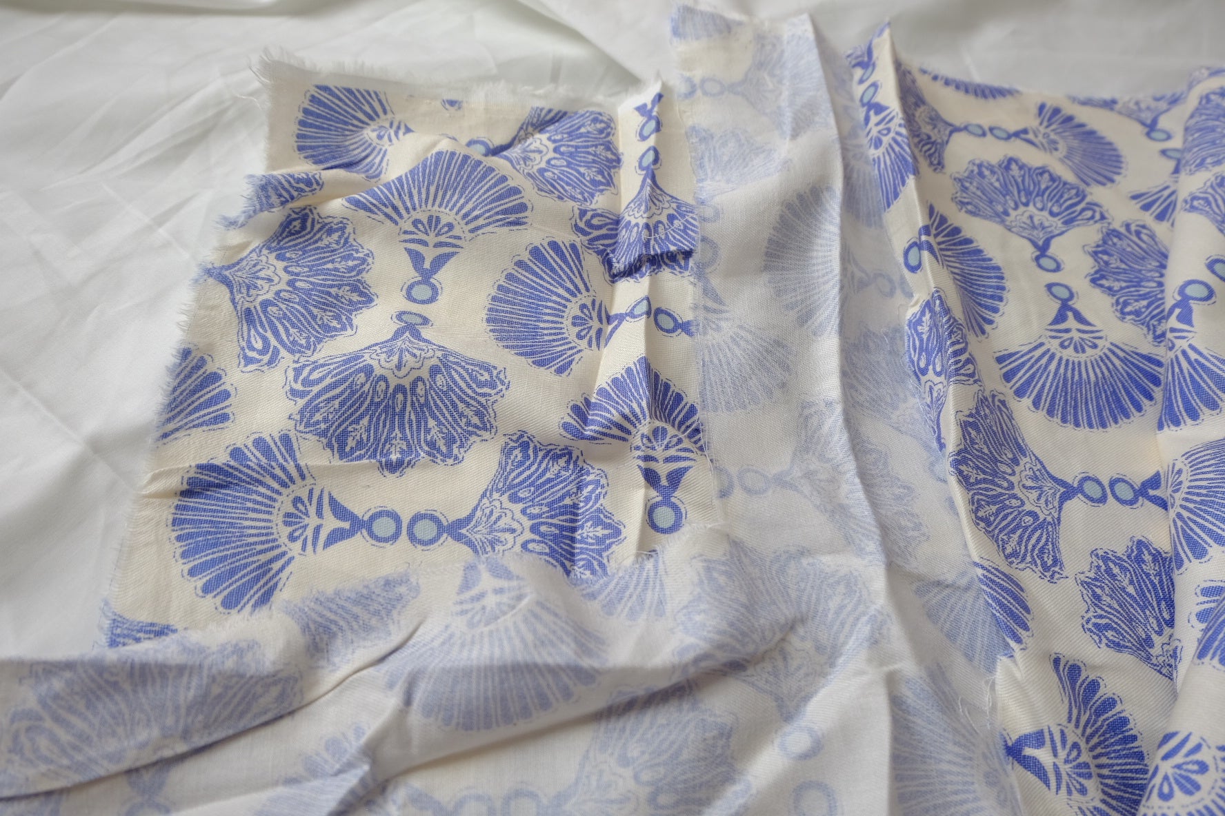 Blue Fan Motif Cotton Twill Sample Fabric - 1.53 yd