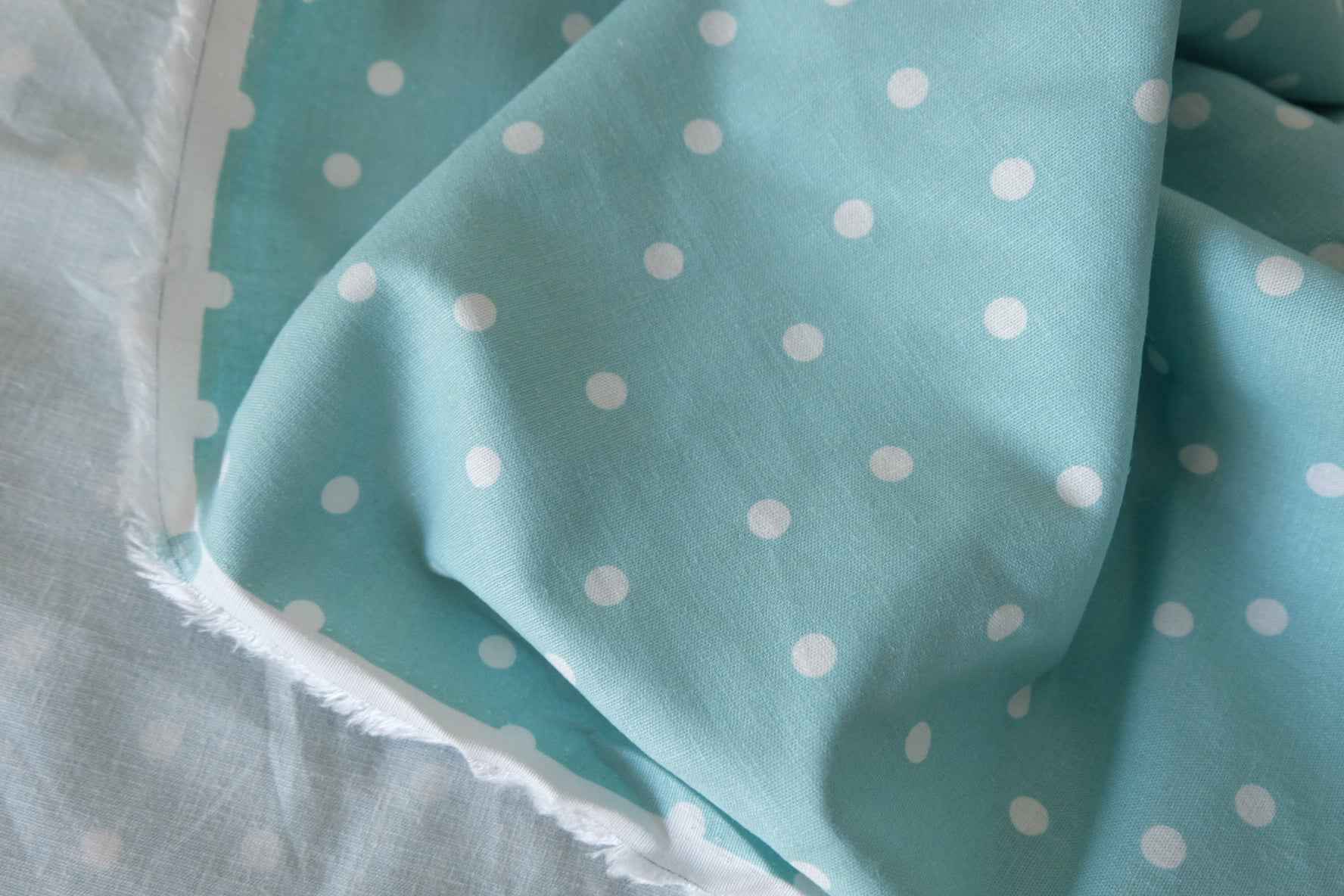 Aqua Blue Polka Dot Pure Linen Fabric – 2.2 yd