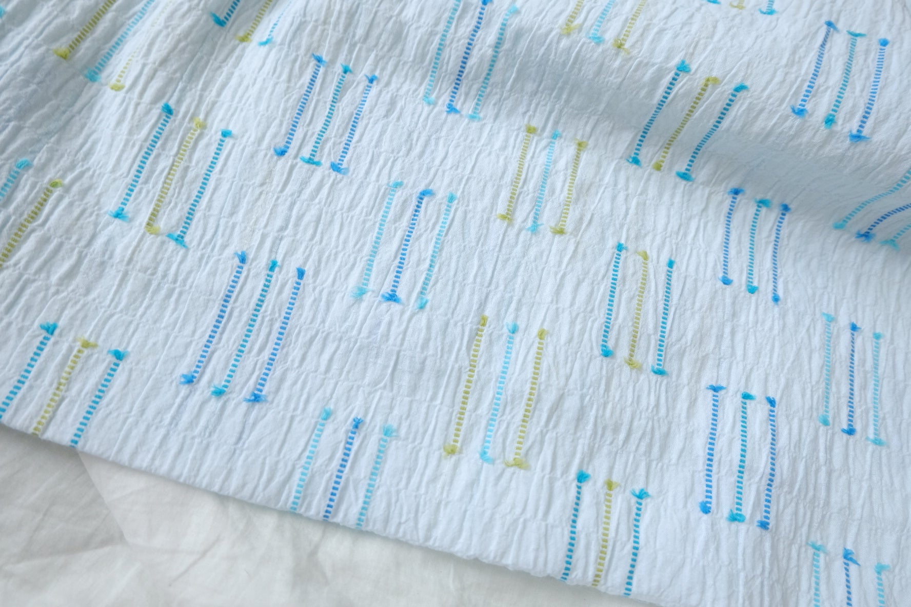Blue Stripe Bubble Jacquard Cotton Fabric — 2.19 yd