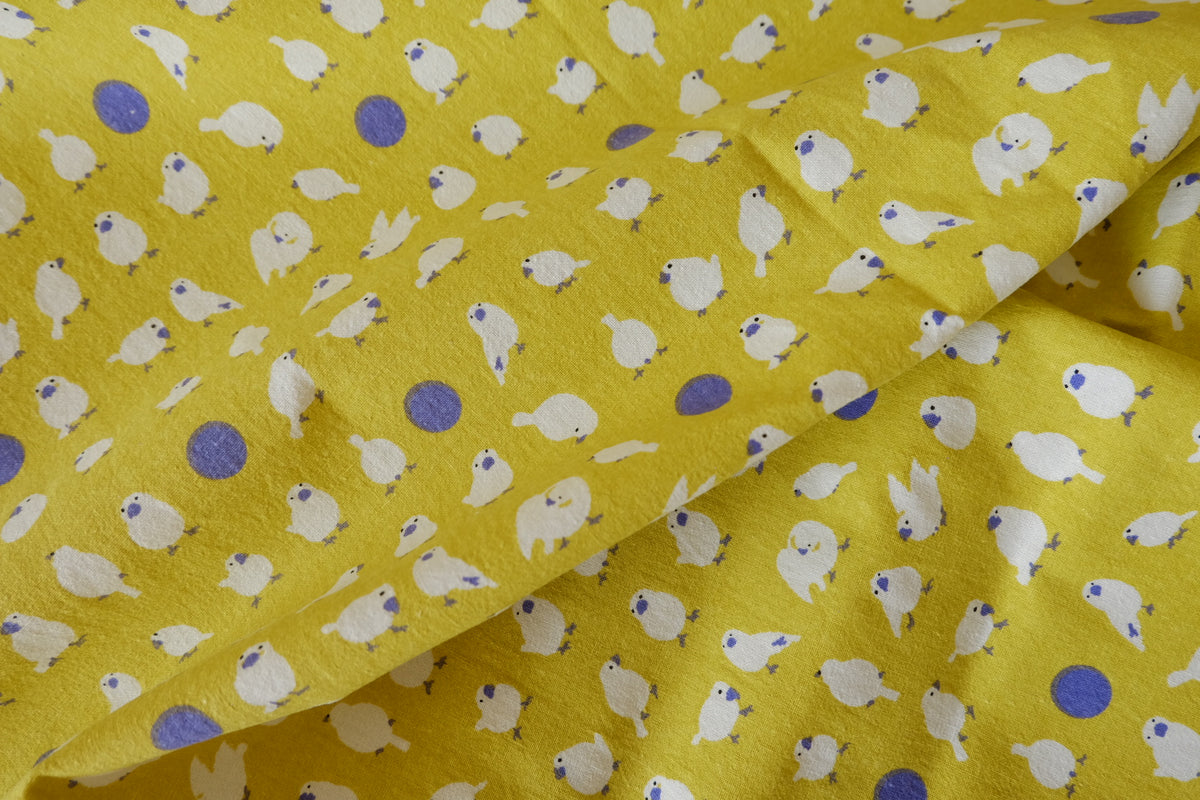 Little White Birds Yellow Cotton Linen Blend – 2.19 yd