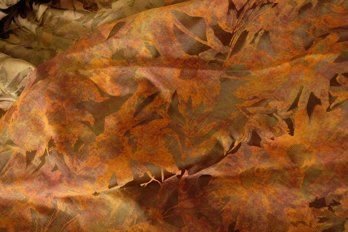 Burnt Sienna Autumn Floral Jacquard with Flocked Details – 1.6 yd