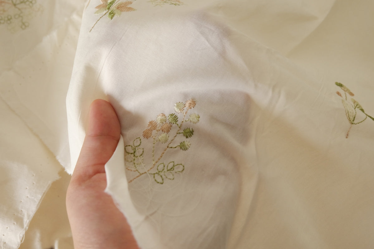 Washed Cotton Poplin with Tiny Floral Embroidery – 3.3 yd