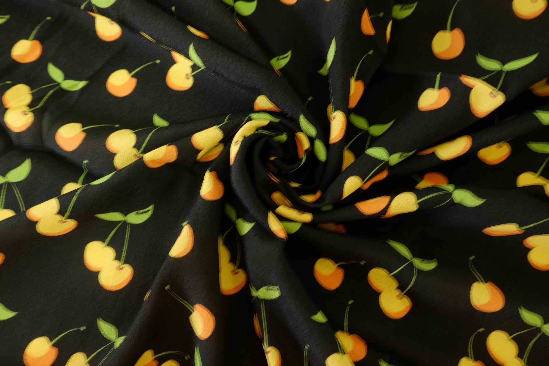 Yellow Cherry Rayon Challis Fabric – 2.2 yd / 3.3 yd