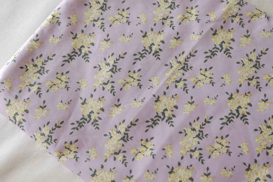 Lavender & Yellow Rose Floral Cotton Poplin Fabric – 1.6 Yards