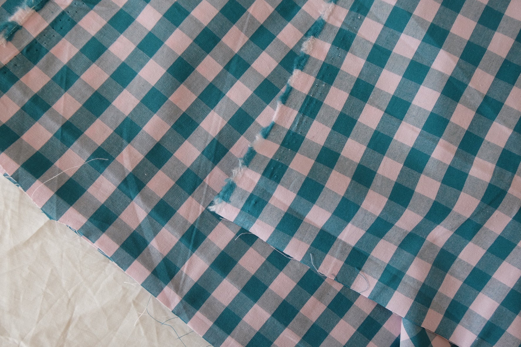 Japanese Yarn-Dyed Cotton Gingham Fabric in Teal Pink - 3.3 yd