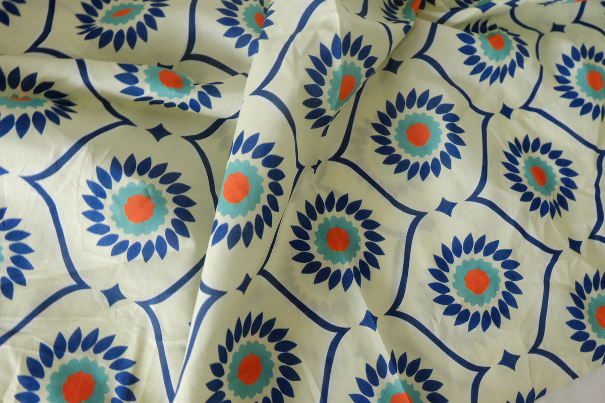 Retro Tile Floral Cotton Lawn — 1.97 yd